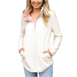 Women Sherpa Jacket Casual Long Sleeve Loose Pockets Wool Pullover Top for Women