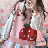 Pastel Gothic Lolita Harajuku Style Clothing Autumn Strawberry Pink Sweaters Thin Vest