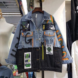 Spray Painted Jacket Spring Stitching Jeans Cardigan Fashionable Jacket