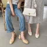 Nude Pumps Block Heel Leather Shoes