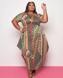 Women Plus Size Maxi Dresses Printed Short Sleeve Irregular Dress