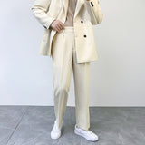 Seersucker Suit Loose Straight Elastic Waist Trousers