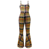 Women Plaid Catsuit Women Checkered Jumpsuit Summer Women's Casual High Waist Slim Fit Plaid Suspender Jumpsuit Bell-Bottoms