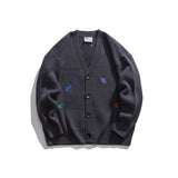 Man Fall Winter Outfis Autumn and Winter Retro Smiling Face Embroidery Cardigan Coat Men and Women Loose Casual Sweater