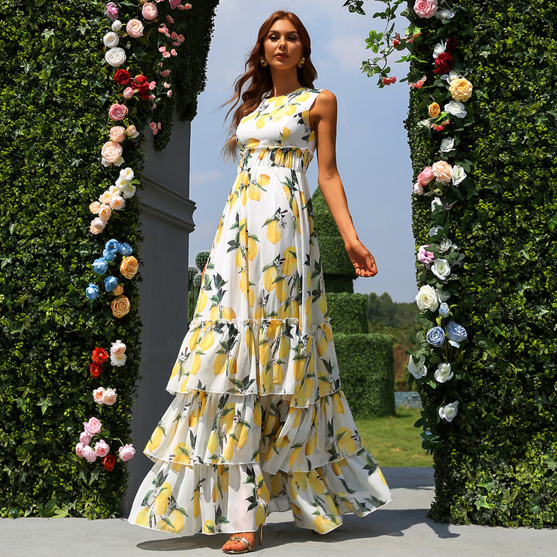 Bohemian Beach Dress Printed Chiffon Cake