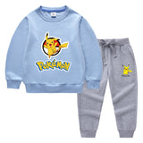 Children Pokemon Pikachu Hoodie & Pant Set Two-Piece Solid Color Baby Cotton Sweater Set