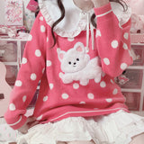 Pastel Gothic Lolita Harajuku Style Clothing Puppy Long Sleeve round Neck Sweater