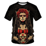Skull Hoodie Summer Short-Sleeved T-shirt Men's and Women's round Neck Loose