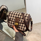 The Teacher Tote Houndstooth Commuter Small Square Bag Women's Bag Underarm Bag Shoulder Bag Messenger Bag