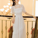 Women Cottagecore Dress White Lace Dress Long Skirt Summer