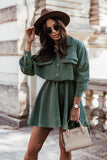 Work Dresses with Pockets Suit Collar Pocket Long Sleeve Casual Dress Short Skirt