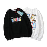 Off White Long Sleeve Round Neck Neck Fleece Sweatshirts Autumn and Winter Pattern round Neck Pullover and Fleece Sweater
