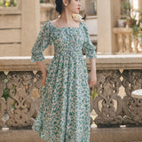 Women cottagecore Dress Vintage Midi Dress Summer Floral Beach Dress