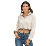 Women Sherpa Jacket Exposed Navel Leopard Print Color Matching Drawstring Sweatshirt Plush Women's Clothing