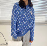 Yankees Men's and Women's Pullover Embroidery Large Logo Sweater Retro Presbyopic Couple round Neck Long Sleeve Casual
