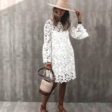 Beth Dutton Bohemian Dress Summer Spring Mini Dresses Summer round Neck Lace Flared Sleeve Ruffle Dress