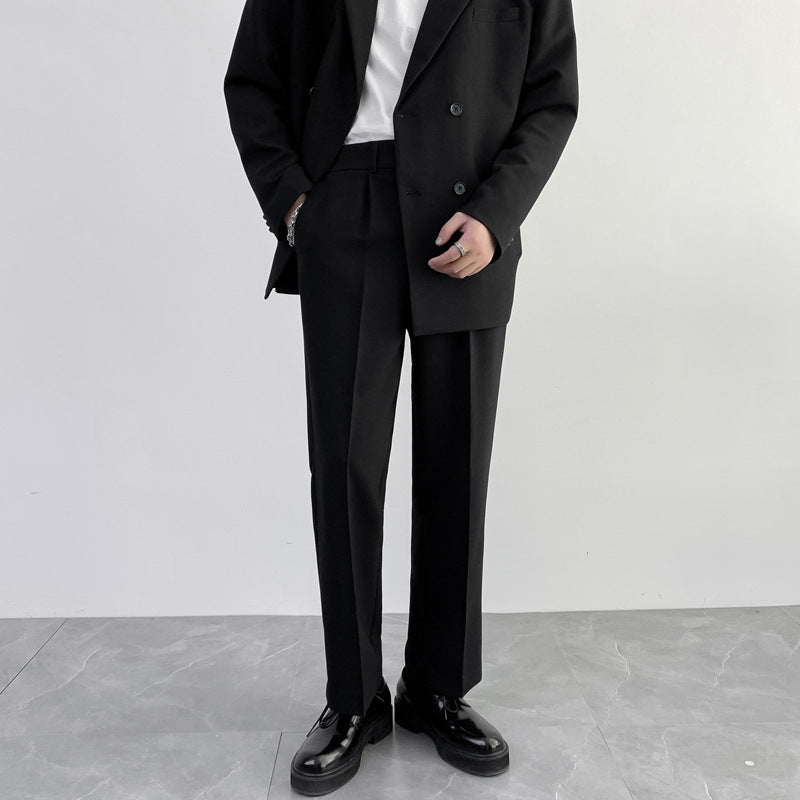 Seersucker Suit Loose Straight Elastic Waist Trousers