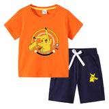 Children Pokemon Pikachu Tshirts & Shor Cotton Short-Sleeved Shorts Two-Piece Set