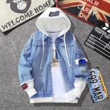 Varsity Autumn Hooded Denim Baseball Jacket Casual Fashionable Large Size Loose