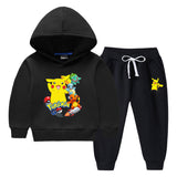 Children Pokemon Pikachu Hoodie & Pant Set Fleece Lined Padded Warm Keeping Winter Clothes Sweatershirt Suit