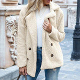 Women Sherpa Jacket Autumn and Winter Button Lapel Loose Fleece Shirt Cardigan Goat Hair Wool Coat