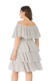 Women Plus Size Mini Dresses One-Word Lotus Leaf Collar Loose Cake Dress