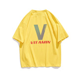 Men's T-shirt Short Sleeve T-shirt Men's Summer Trendy Hip Hop Letter V Laser Reflective Loose Half Sleeve