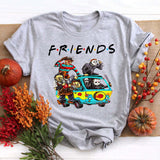 Halloween Costumes Halloween Witch Friend Pumpkin Printed round Neck T-shirt for Women