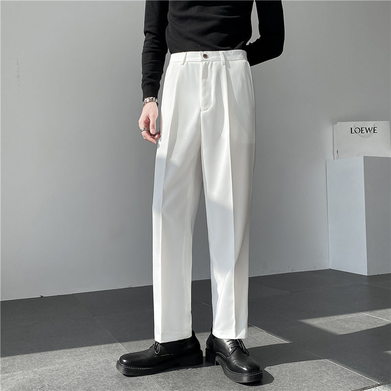 Seersucker Suit Straight-Leg Trousers Suit Pants