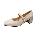Nude Chunky Heel Mary Jane Shoes
