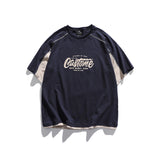 Man Summer T Shirt Contrast Colors False-Two-Piece Half Sleeve