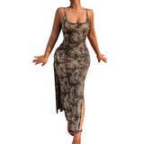 Nina Parker Dresses Sexy Temperament Leopard Print Backless Suspender Dress