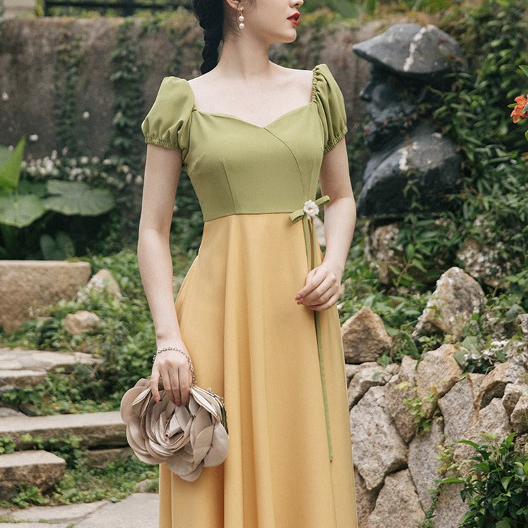 Women's cottagecore Dress Puff Sleeve Dress French Retro Skirt Women's Summer