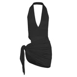 Women Top & Skirt 2 Piece Set Summer Sexy V-neck Backless Bodysuit Skirt Outfit