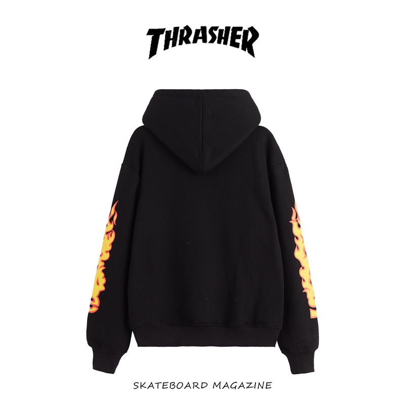 Thrasher Hoodie Fall/Winter Men's Women's Hoodie Brushed Hoody