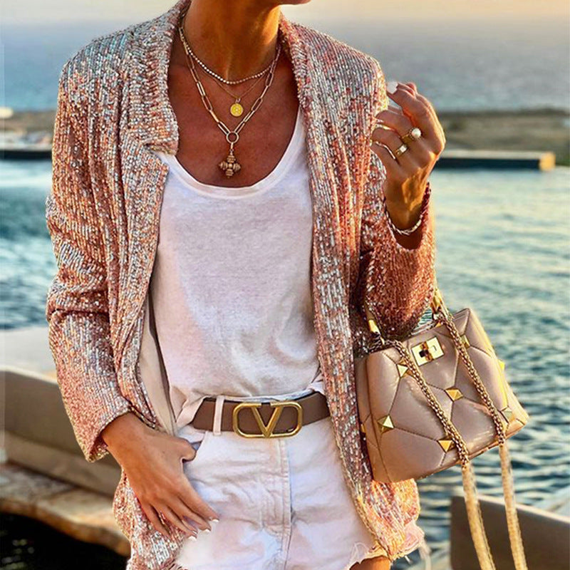 Women Bohemian Shirts Autumn and Winter Women's Long Sleeve Sequin Coat Women