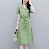 Work Dresses for Teachers Dress Women's Summer Fitted Waist Figure Flattering Shirt Skirt