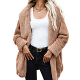Women Sherpa Jacket Winter European Brown Plush Cardigan Long Sleeve Trendy Double-Sided Fleece Coat