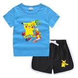 Children Pokemon Pikachu Tshirts & Shorts Casual Sports Sweat-Absorbent Suit Neutral