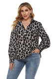 Women Plus Size Tops Leopard-Print Long-Sleeved Shirt