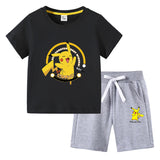 Children Pokemon Pikachu Tshirts & Shor Cotton Short-Sleeved Shorts Two-Piece Set