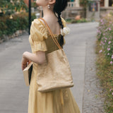 Women's cottagecore Dress Summer Niche Retro Square Collar Dress Fairy Midi Dress