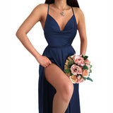 Nina Parker Dresses Sexy Slit Dress Solid Color Backless Suspender Dress