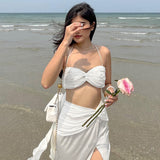 Women Top & Skirt 2 Piece Set Summer Vest Slit Skirt Casual Suit