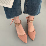 Nude Pumps Block Heel Bow Rhinestone High Heel Shoes