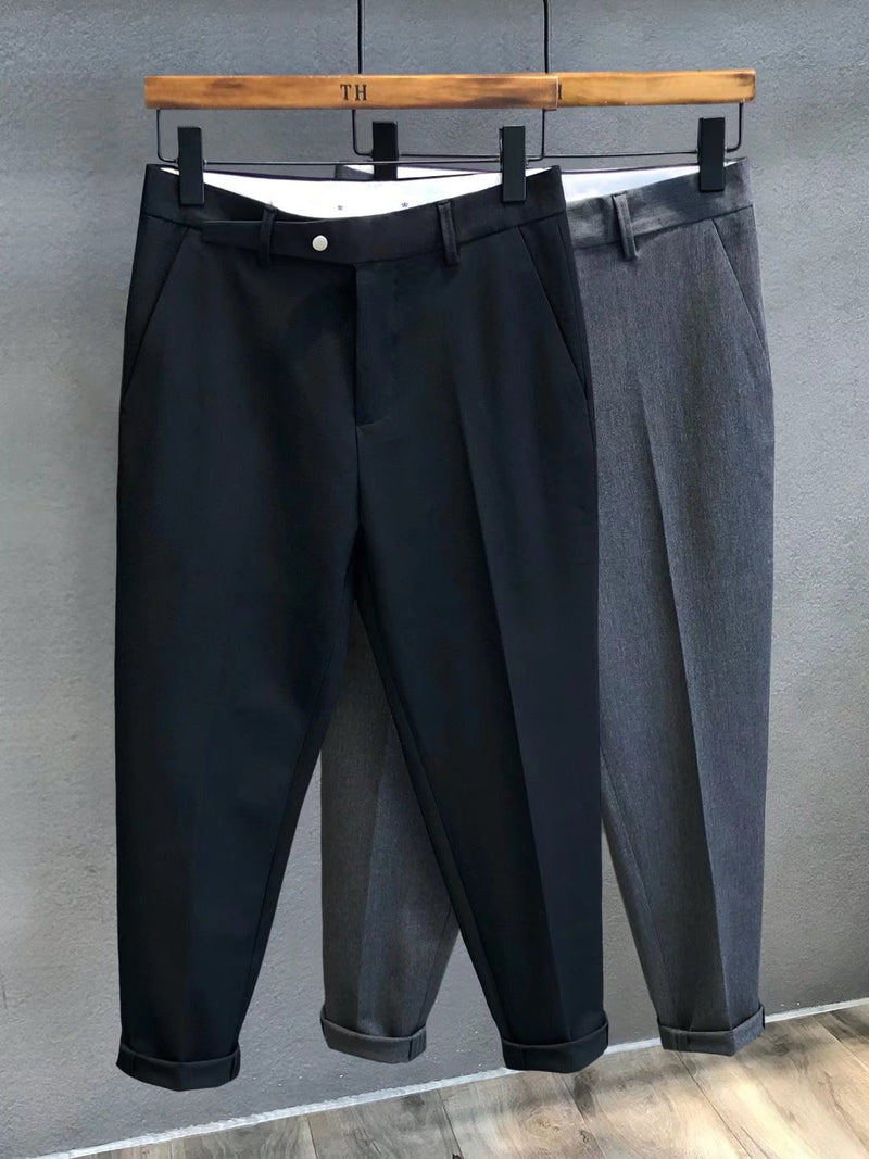 Men Suit Pants Slim Straight Casual Trousers