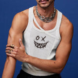 Rave Outfits Mens Vest Slim Fit White with Printed Pattern T-shirt