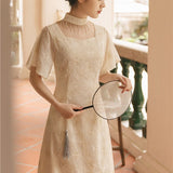 Women cottagecore Dress Summer Vintage Embroidered Cheongsam Dress