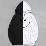 Smiley Face Hoodie Smiley Face Men and Women Stitching Casual Hoodie Sweater