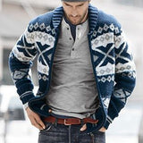 John Dutton Jacket Lapel Zipper Cardigan Cotton Long Sleeve Jacquard Sweater Coat